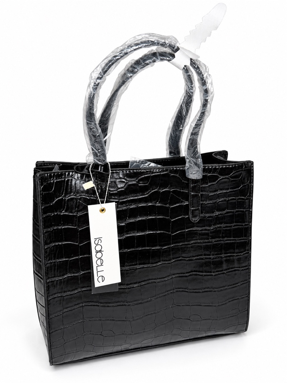Isabelle Black Croc Embossed Tote Bag w/ Pouch NWT
